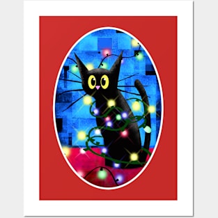 Cat and Christmas Tree Lights Posters and Art